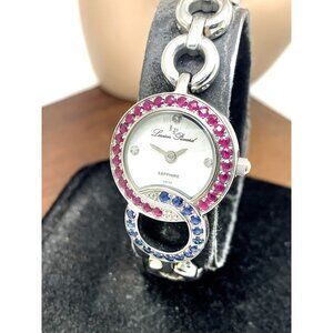 Lucien Piccard Women's Watch Swiss Quartz Blue Red Gemstone Steel 22mm Petite